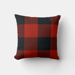 Cojín Decorativo Grande Plaid Escocés Rojo y Negro a Cuadros Rústic