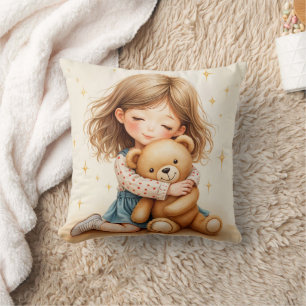 Cojín Decorativo Grandes Abrazos Niña Linda Abrazando Oso de Peluch