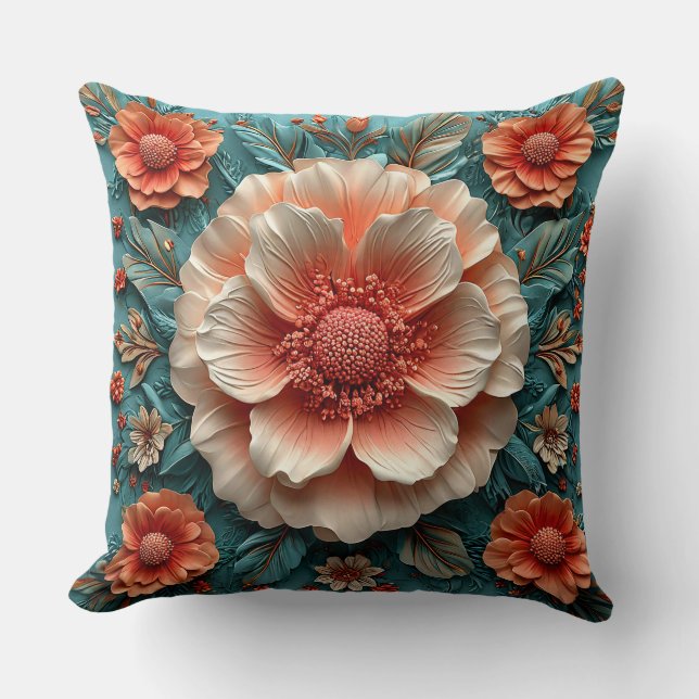 Cojín Decorativo Grandes Flores de Coral (Anverso)