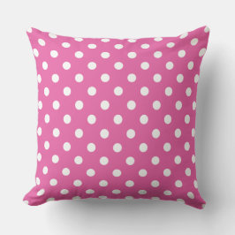 Cojín Decorativo Grandes puntos de Polka Blanco sobre rosa de framb