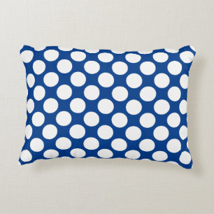 Cojín Decorativo Grandes puntos retro - blanco y azul cobalto