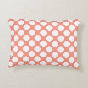 Cojín Decorativo Grandes puntos retro - blanco y rosa coral