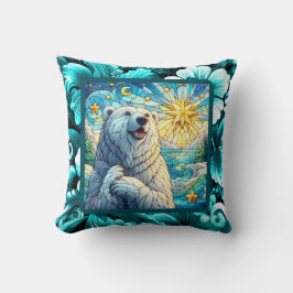 Cojín Decorativo Grandioso y caprichoso oso polar Faux Stained Glas