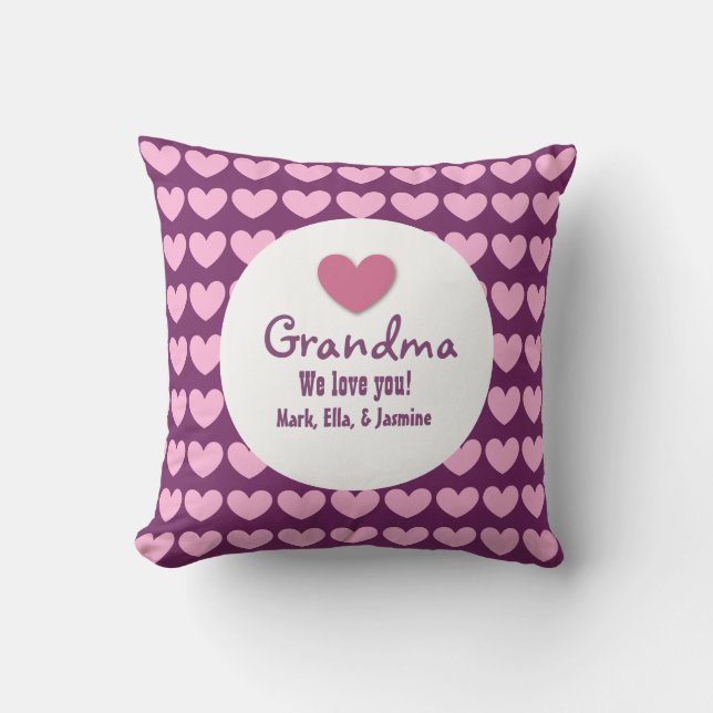 Cojín Decorativo GRANDMA Te amamos con corazones y encajes C04 (Anverso)