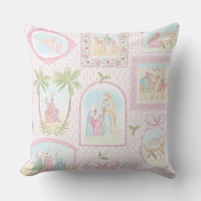 Cojín Decorativo Grandmillennial Pastel Nativity Monogram (Anverso)