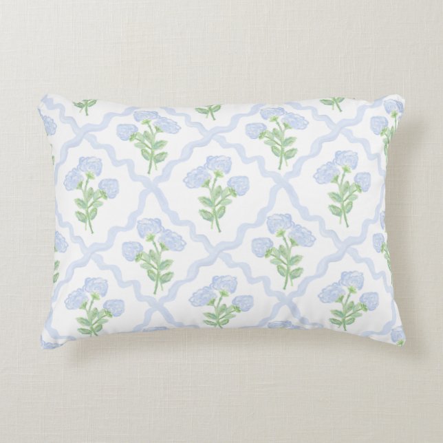 Cojín Decorativo Grandmillennial Preppy Hydrangeas Trellis (Anverso)