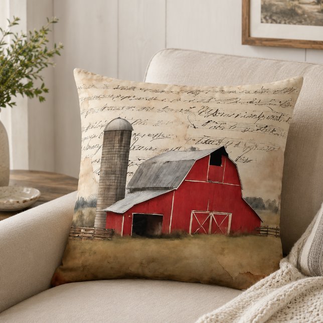 Cojín Decorativo Granero Rojo Rústico (Rustic Red Barn Pillow)