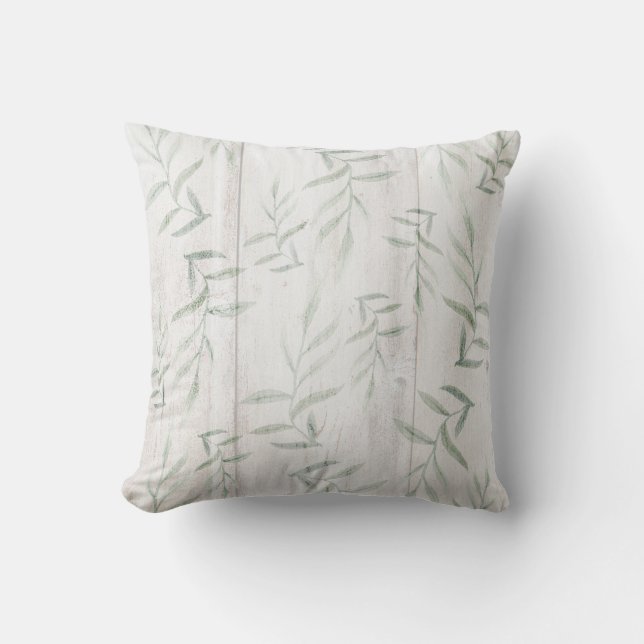 Cojín Decorativo Granja Botánico Blanco Madera Rústica Hojas (Anverso)
