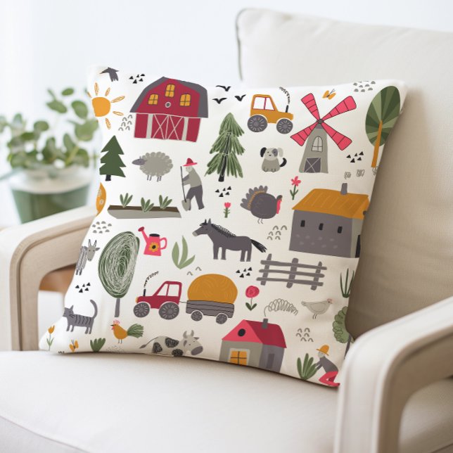 Cojín Decorativo Granja caprichosa Red Barn y Animales (Subido por el creador)