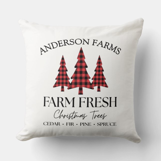 Cojín Decorativo Granja de árboles de Navidad de cuadros de Búfalo  (Anverso)