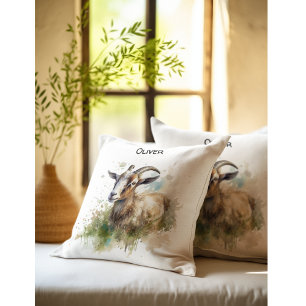 Cojín Decorativo Granja de cabras acuarela, personalizada