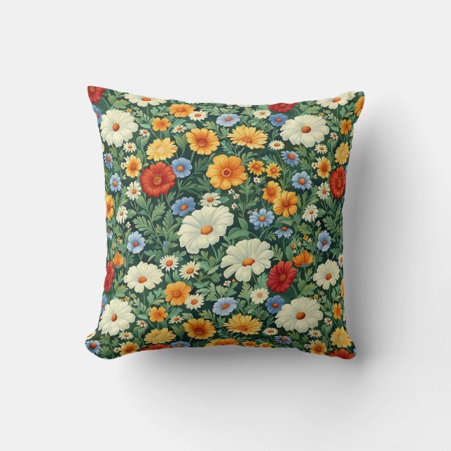 Cojín Decorativo Granja de Flores Silvestres Estilo Pradera Verde R (Anverso)