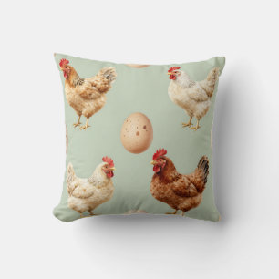 Cojín Decorativo Granja de Gallinas Realistas Patrón de Huevos Fres