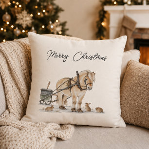 Cojín Decorativo Granja de Navidad Caballo Animales Invierno