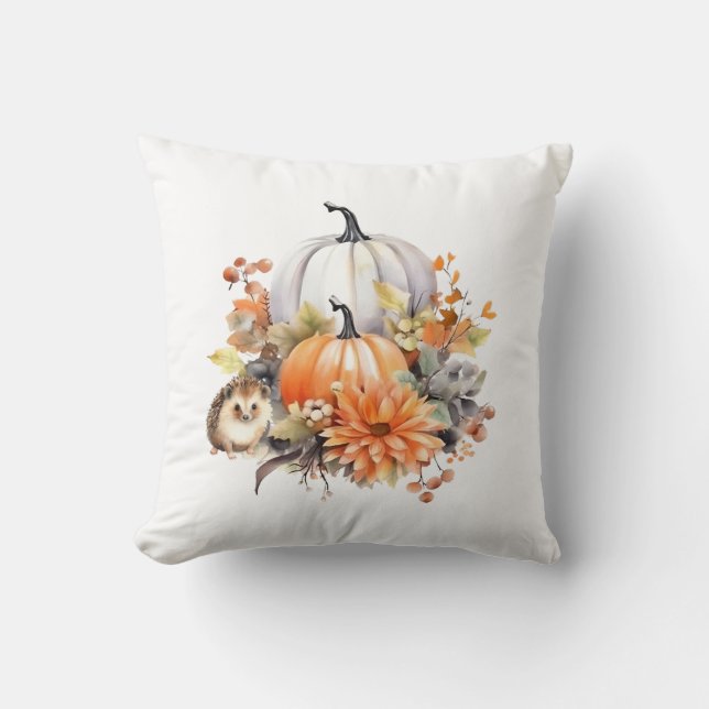 Cojín Decorativo Granja de Otoño con Erizo Acogedor (Anverso)