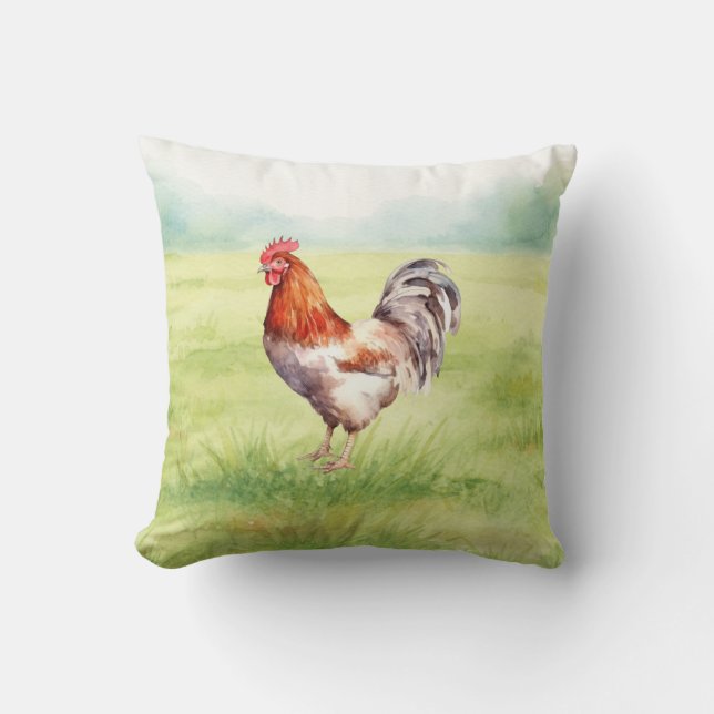 Cojín Decorativo Granja de Pollos Casa Acuarela (Anverso)