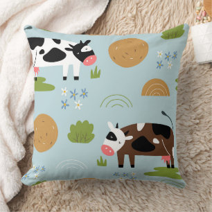 Cojín Decorativo Granja de Vacas de Arte Popular Caprichoso Patrón