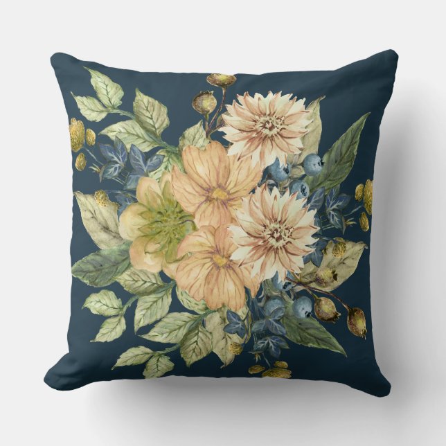 Cojín Decorativo Granja Floral Azul Rústica (Anverso)