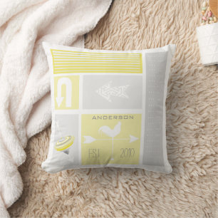 Cojín Decorativo Granja gris amarilla acuática personalizada de med