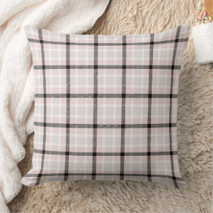 Cojín Decorativo Granja ligera rosa Tartán blanco