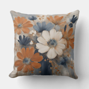 Cojín Decorativo Granja Moderna Casa Azul Marino Naranja Floral