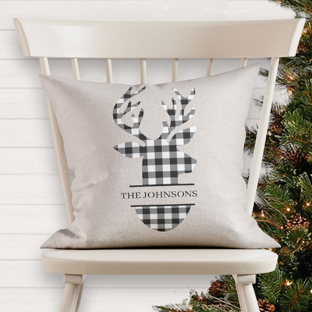 Cojín Decorativo Granja monogramada Black Beige Paid Deer (Subido por el creador)
