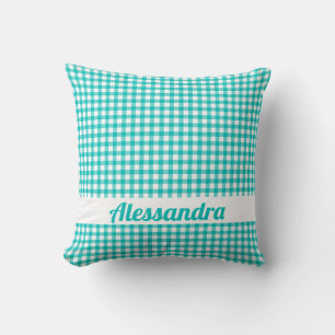 Cojín Decorativo Granja rural de Gingham verde azulada