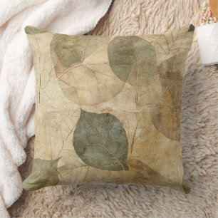 Cojín Decorativo Granja Rústica Hoja y Rama en Tonos Terrosos
