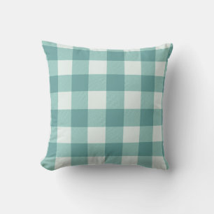 Cojín Decorativo Granja Rústico Verde Azul Blanco Búfalo Cuadros Cu