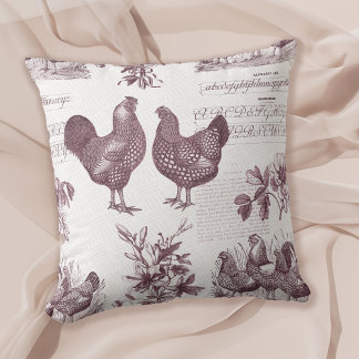 Cojín Decorativo Granja Wyandottes de pollo y gallos de tela vintag