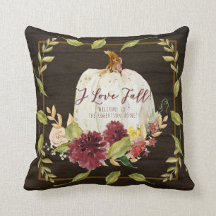 Cojín Decorativo Granjero Burgundy Amor Floral Caída Calabaza Made