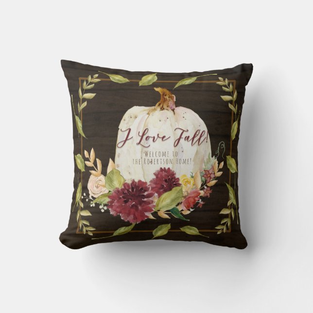 Cojín Decorativo Granjero Burgundy Amor Floral Caída Calabaza Mader (Anverso)