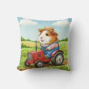 Cojín Decorativo Granjero de cerdo guineano en un tractor en una al
