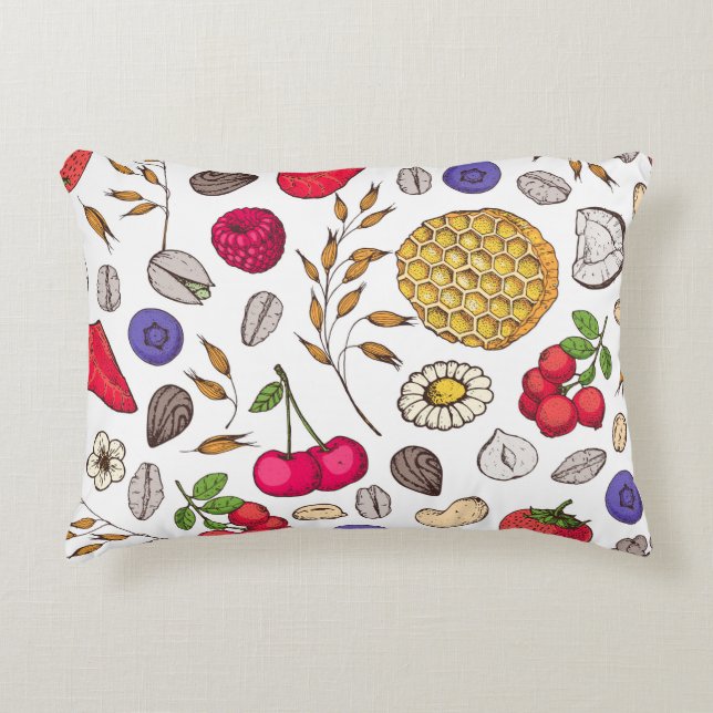 Cojín Decorativo Granola, patrón muesli sin costuras. Mano de copos (Anverso)