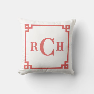 Cojín Decorativo Grapefruit Red Chinoiserie Llave Griega Monograma