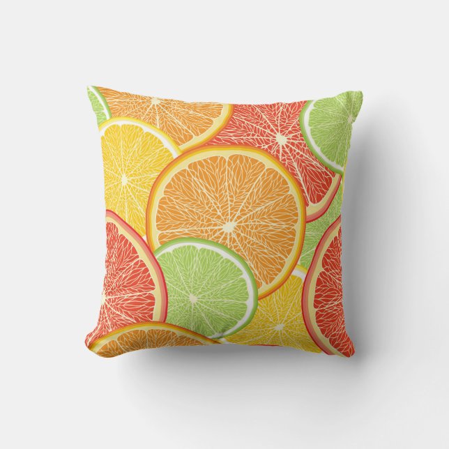 Cojín Decorativo Grapefruit y fondo abstracto naranja. (Anverso)