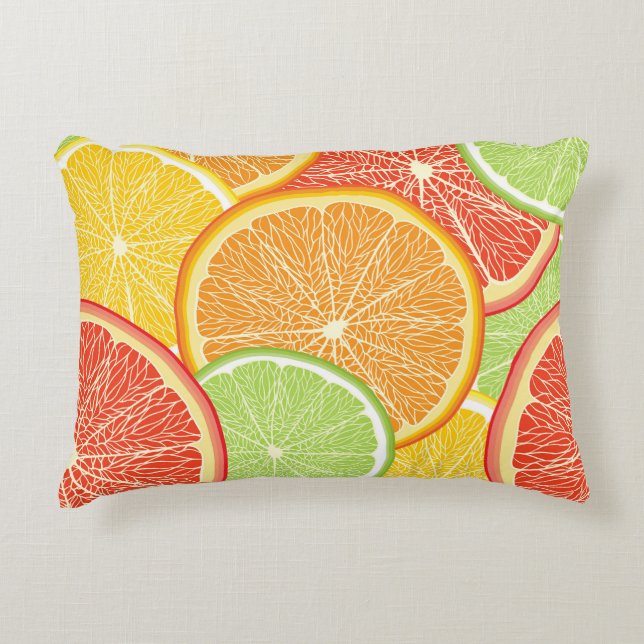 Cojín Decorativo Grapefruit y fondo abstracto naranja. (Anverso)