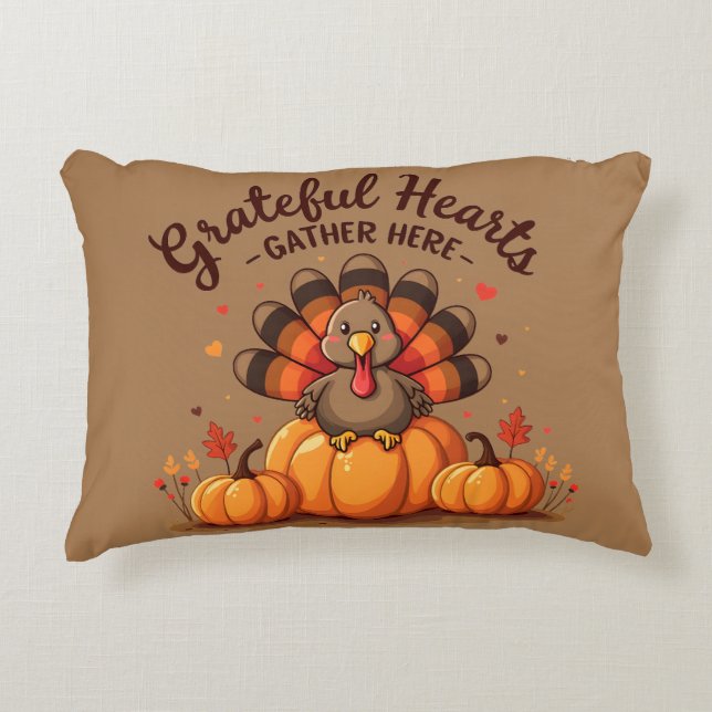 Cojín Decorativo Grateful Hearts Thanksgiving Turkey (Anverso)