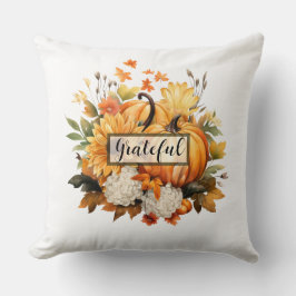 Cojín Decorativo Grateful Pumpkin Floral Fall Thanksgiving