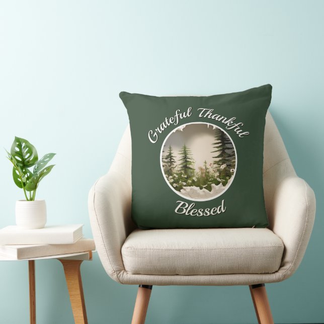 Cojín Decorativo "Grateful, Thankful, Blessed" Dark Green  (Silla)