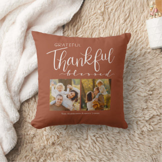 Cojín Decorativo Grateful Thankful Blessed Familia Foto Moderna