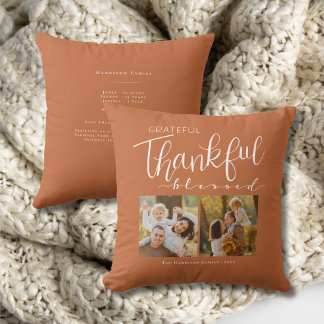 Cojín Decorativo Grateful Thankful Blessed Familia Foto Moderna