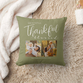 Cojín Decorativo Grateful Thankful Blessed Familia Foto Moderna