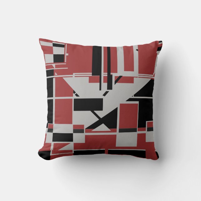 Cojín Decorativo Gray Black Dark Red Geometric Abstract Labyrinth (Anverso)