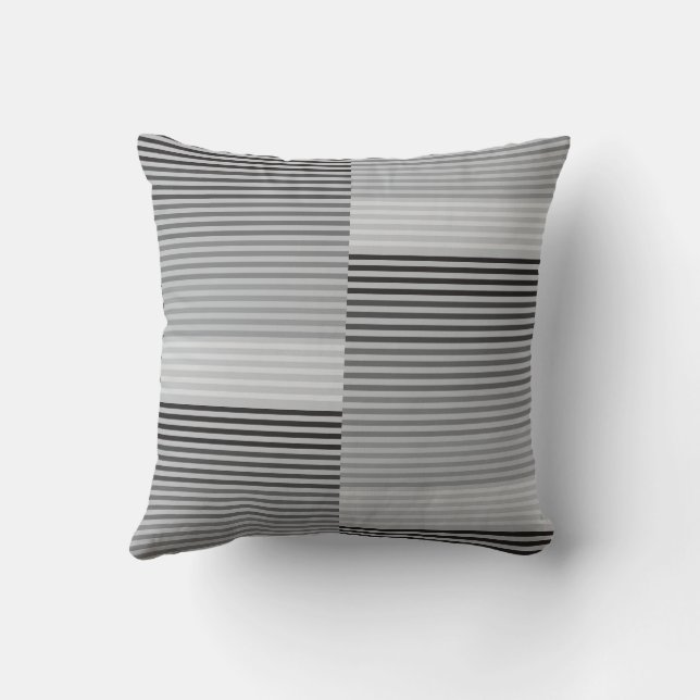 Cojín Decorativo Gray, Black, White Stripes (Reverso)