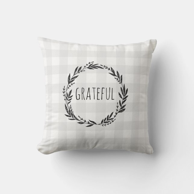 Cojín Decorativo Gray Gingham Check Wreath (Anverso)