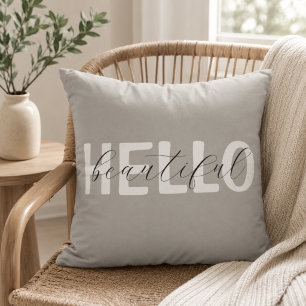 Cojín Decorativo Gray "Hola Hermoso" Personalizado