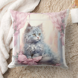 Cojín Decorativo Gray Kitten Pink Bow