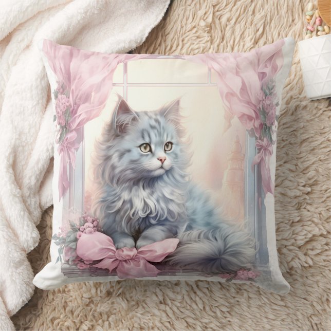 Cojín Decorativo Gray Kitten Pink Bow (Manta)