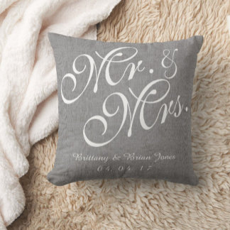 Cojín Decorativo Gray White Linen Sr. y Sra. Boda Pillow
